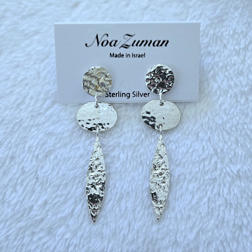 Noa Zuman Silver🤍 Hammered🔨 Geometric📐 Dangle Earrings - Picture 8 of 15